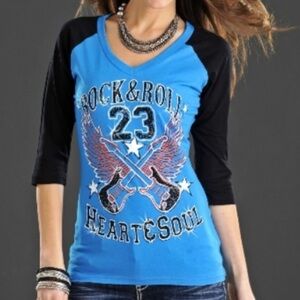 🚩 🆕 NWOT   Rock and Roll Cowgirl  Turquoise Top.     Size: Medium